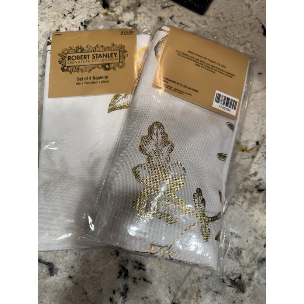 Robert Stanley Signature Collection Set Of 8 Fall Napkins Shimmering Metallic